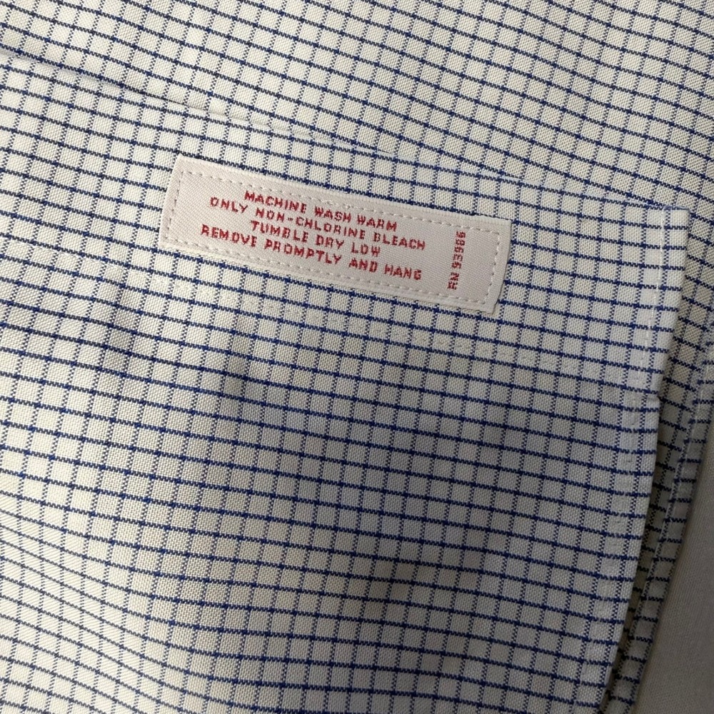 Brooks Brothers 346 Mens 17.5 6/7 Blue White Check Non-Iron Cotton Dress Shirt - Picture 9 of 13